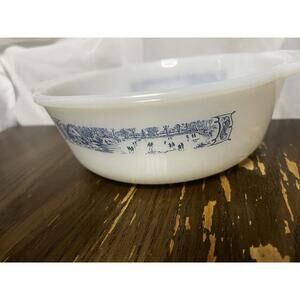 Vintage Marcrest Currier And Ives Milk Glass Baking Dish